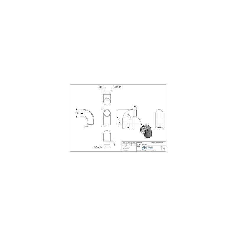 Endbogen 90° flach, für Rohr 42,4x2,0mm, V2A