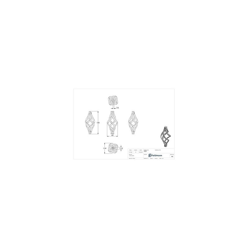 Zirbel 4x6x6mm, 130x60mm