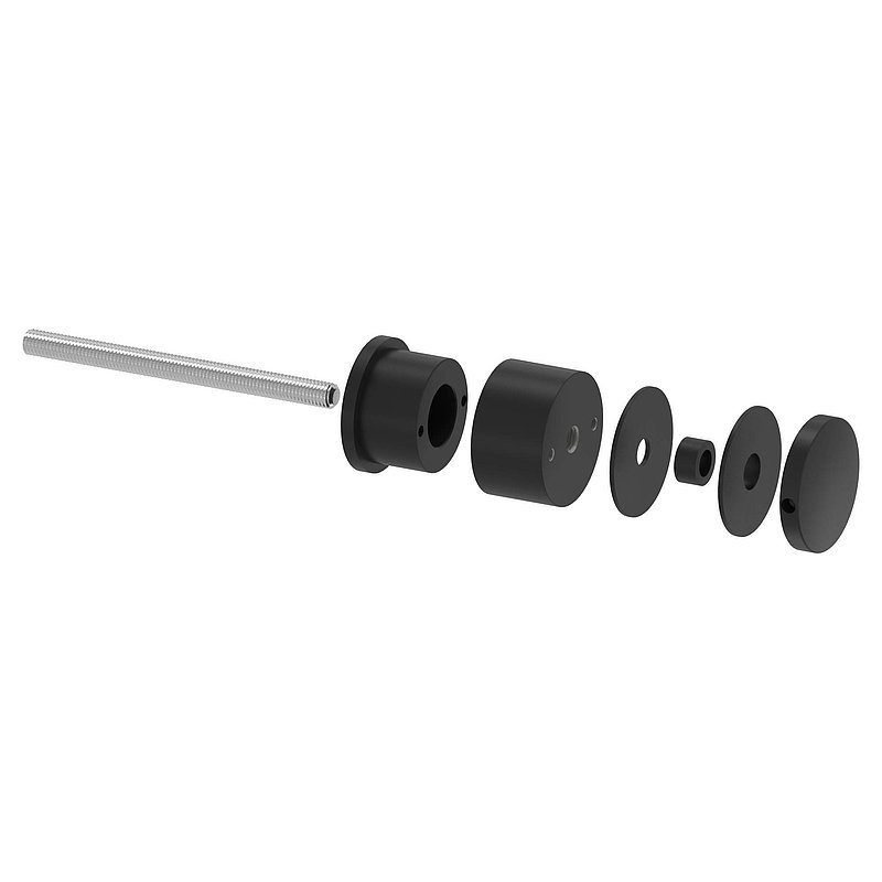 Glass point holder 52mm, flat, adjustable, AISI304, powder coated in RAL 9005 black matt