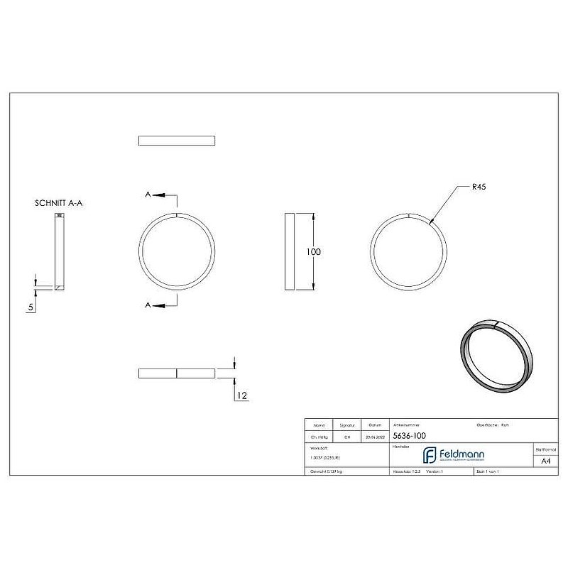 Ring 12x5mm, AußenØ 100mm