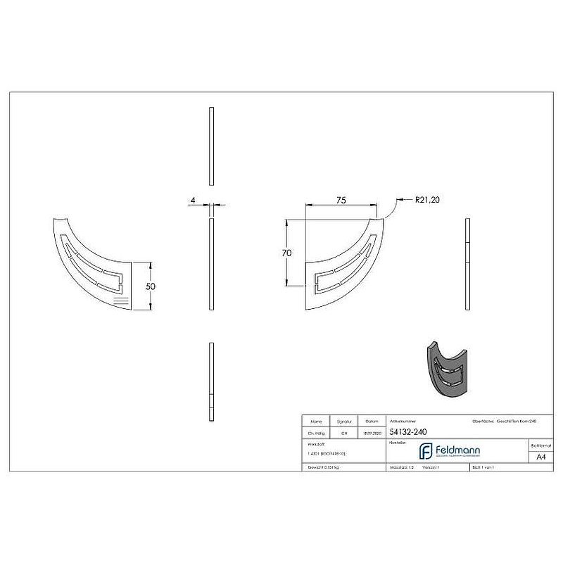 Handlaufschwert, 4mm stark, V2A