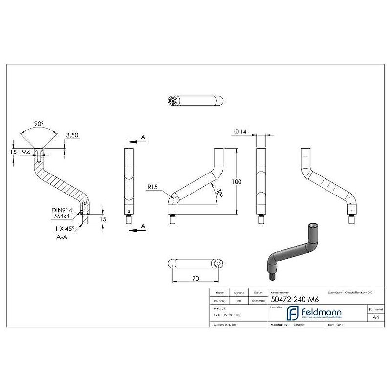 Bügel Ø 14mm, 2x 30° gebogen, V2A
