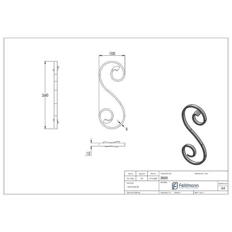 Decorative element 12x5mm, 260x100mm, LEFT