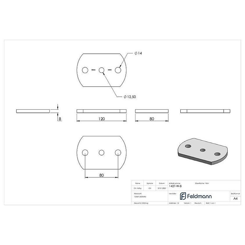 Ankerplatte 120x80x8mm