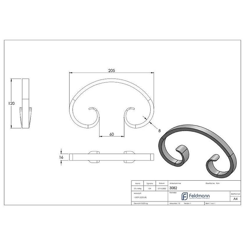 C-volute 16x8mm, 125x205mm
