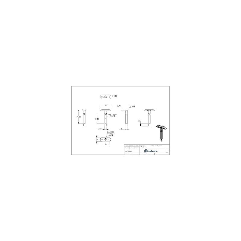 Tige articulée Ø 12mm avec plaque de raccordement de mains courantes 33,7mm, V2A