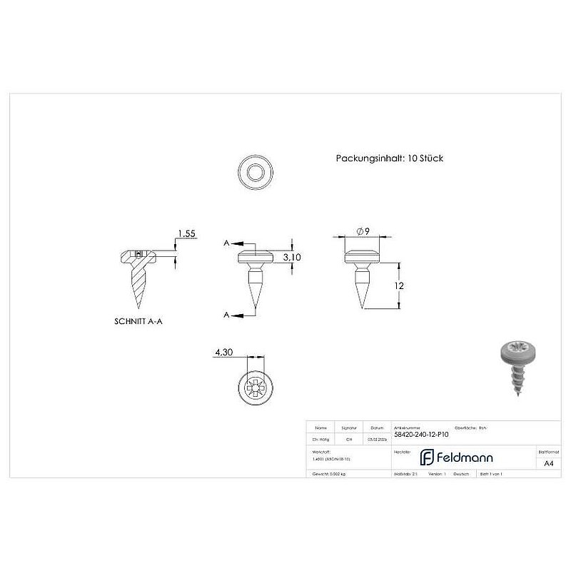 LUNORA® 10er Schrauben Set, zur Befestigung im Holz-Nutrohr 42,4mm