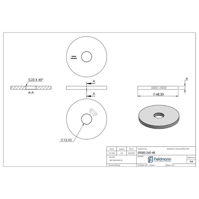 Platte, Ø 48,3mm, zum Aufschweißen, V2A