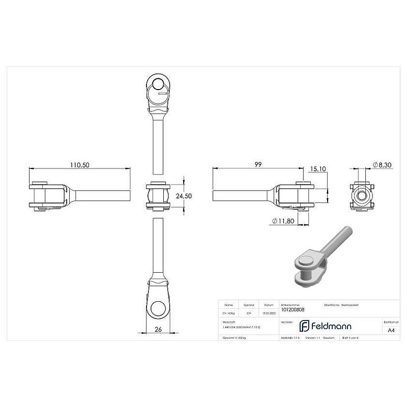 Châpe à sertir pour câble Ø 8mm, V4A