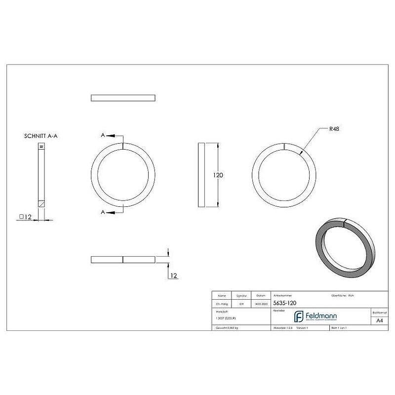 Ring 12x12mm, AußenØ 120mm