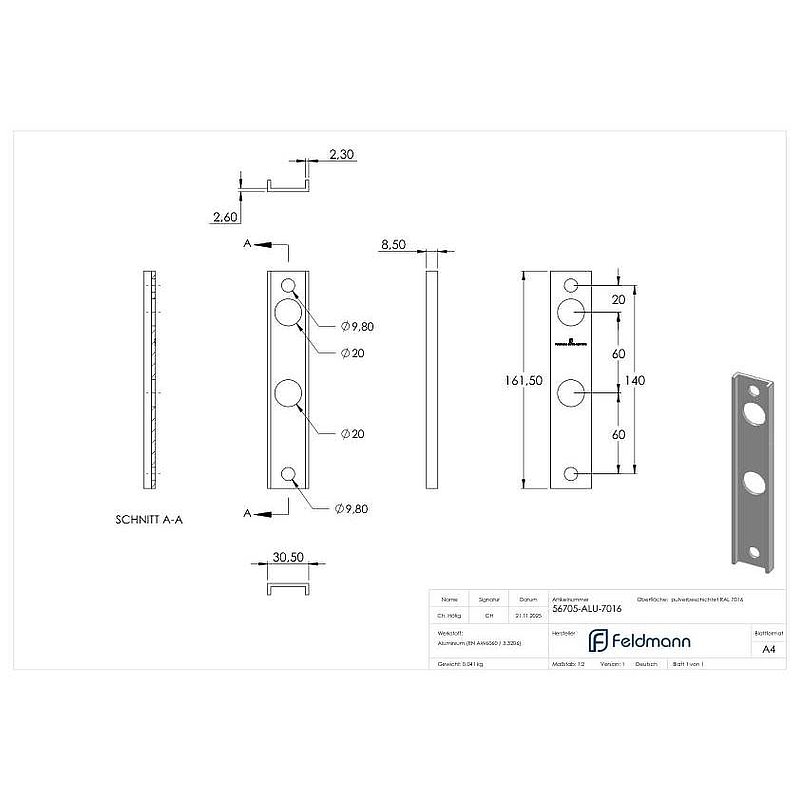 Adapter für Gittertorschlösser GTS2, für Rundrohre Ø 33 - 60mm, RAL 7016