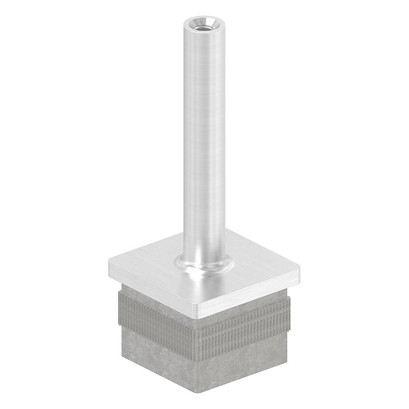 End plug with pin for pipe 40 x 40 x 2,0mm, height 80mm, with M6 inside thread, AISI304