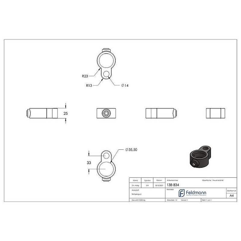 Stellringauge, für Rohr Ø 33,7mm
Bohrung 14mm