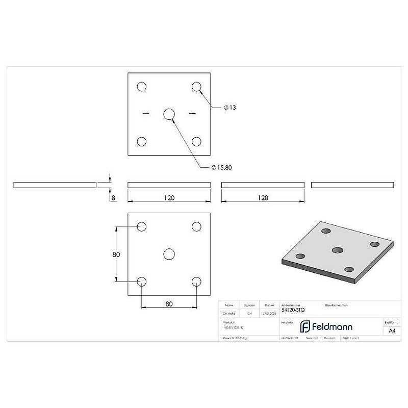 Plaque d'ancrage 120x120x8mm
