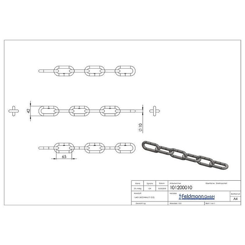 VA-Kette DIN 763, Ø 10mm