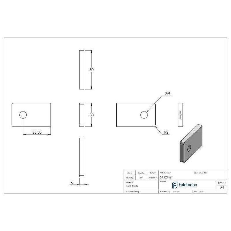 Anschweißlasche eckig 50x30x6mm