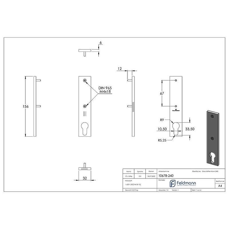 Langschild, Abmessung: 32x156x6mm, V2A