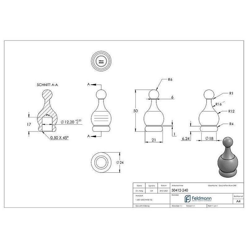 Zierspitze für 12mm Rundmaterial, V2A