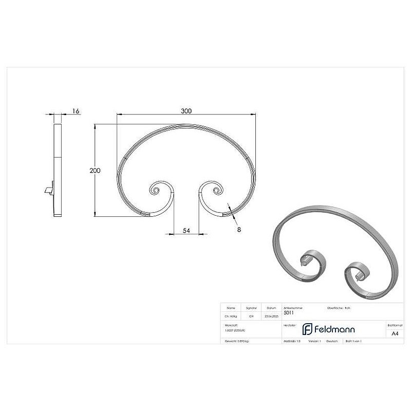 C-volute 16x8mm, 200x300mm