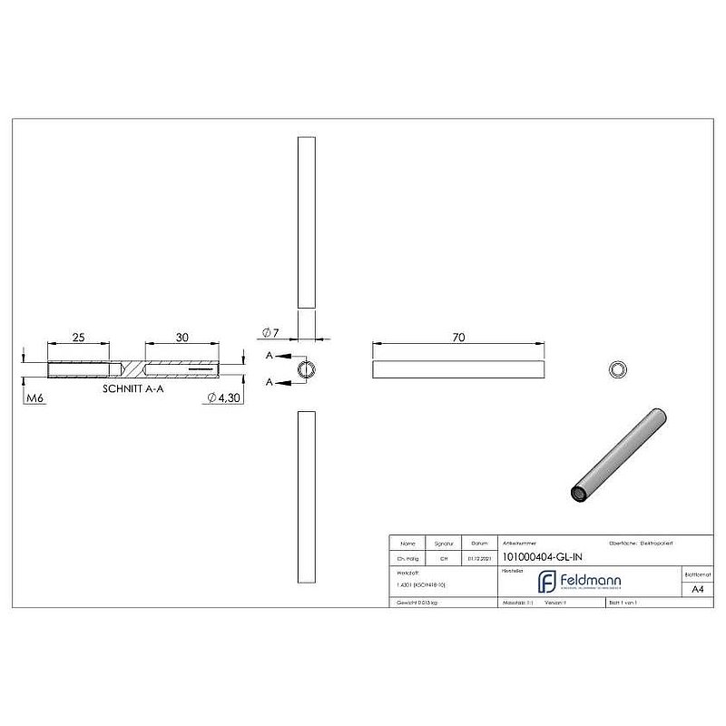 Gewindeterminal für Seil 4mm, V2A