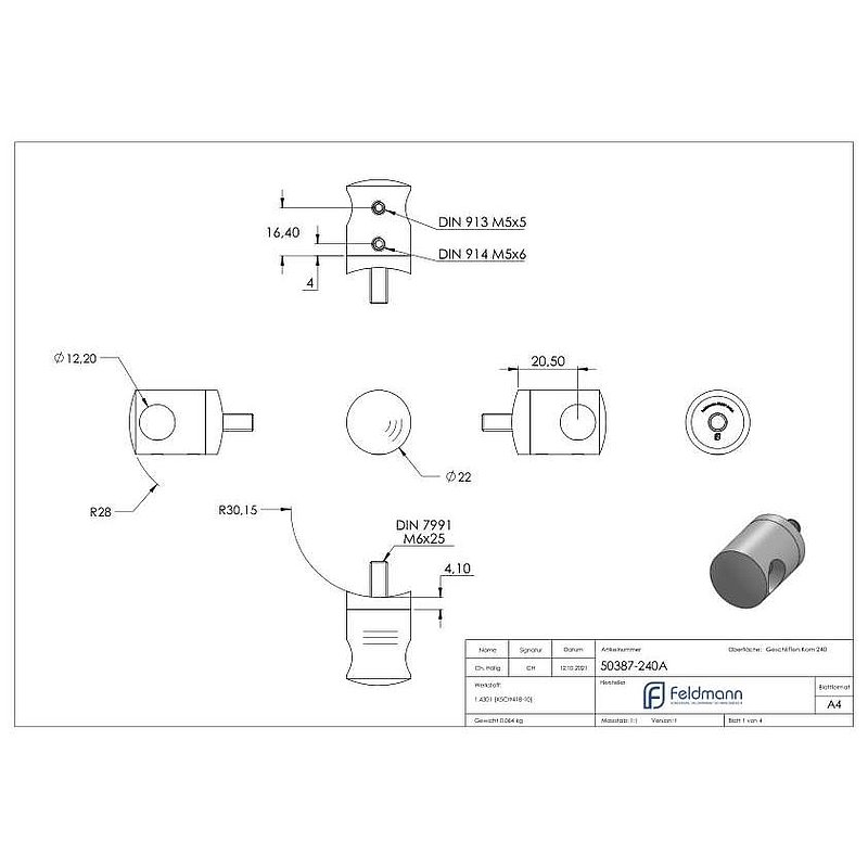 Cross bar holder for 60.3 mm tube, 12.2 mm hole, AISI304