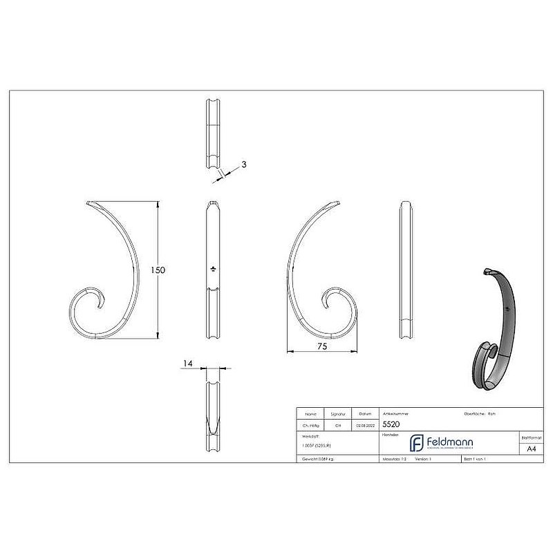 Schnörkel 14x3mm, 150x75mm