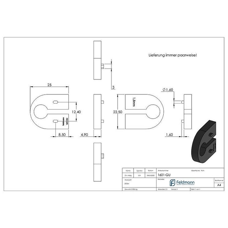 Rubber for mod. 16, sheet metal 1.5 mm