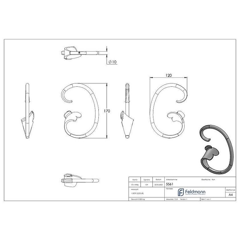 C-Schnecke 10mm, 170x120mm, LI