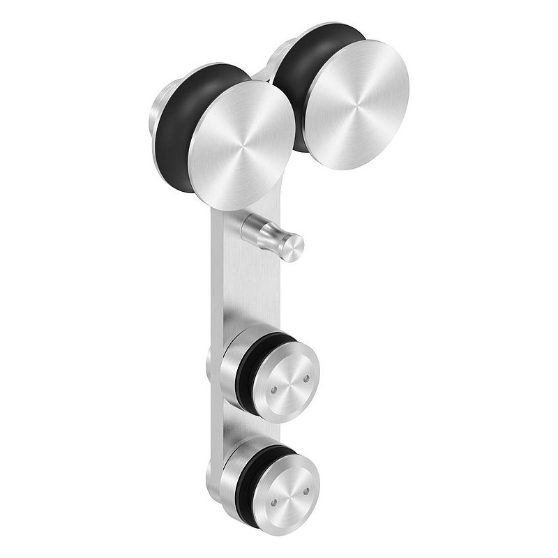 Set avec chariot à 2 roulements pour porte coulissante en verre, V2A