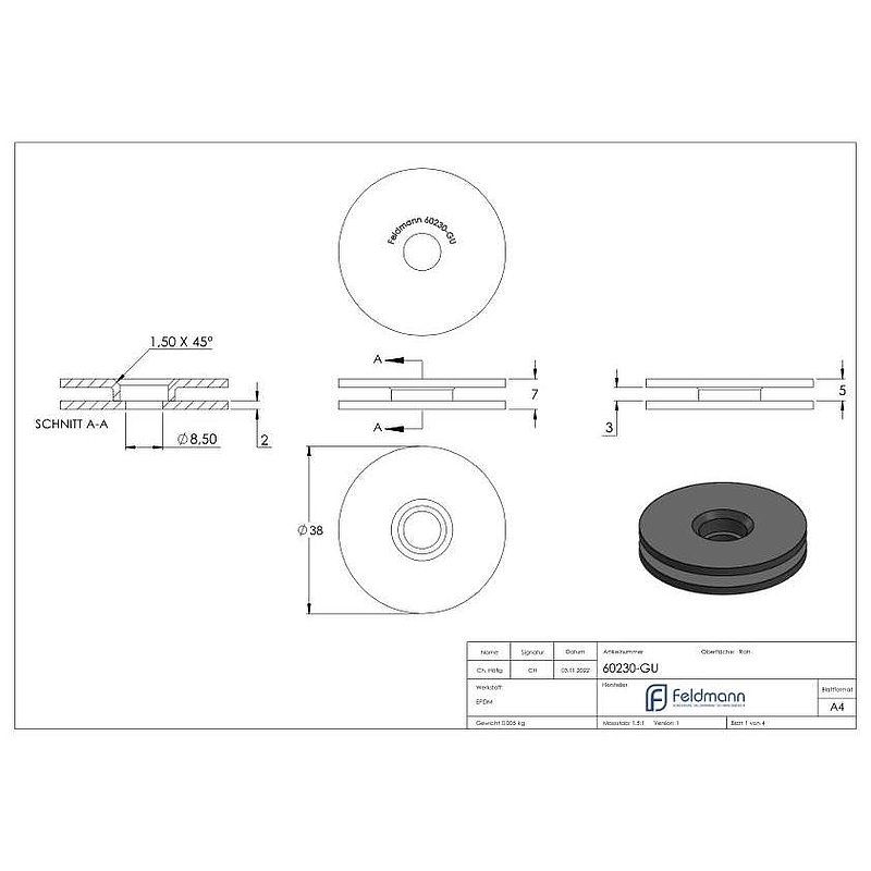 Gummipaar für 40mm Glaspunkthalter