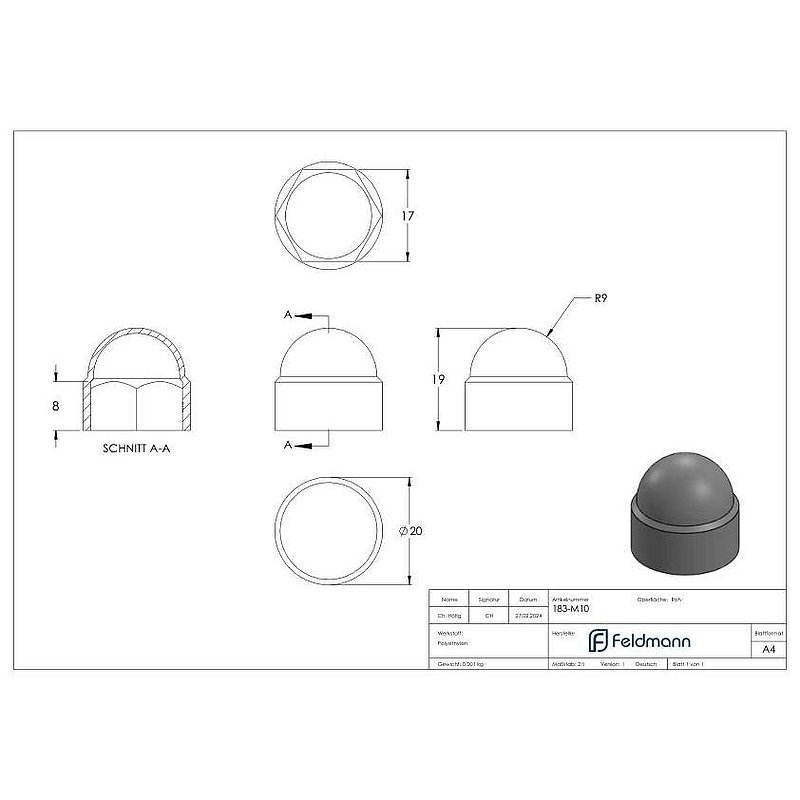 hexagonal protection cap for M10, black