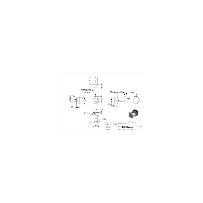 Sensa Design 1, pour tube 42,4mm, pour montage sur verre, V2A