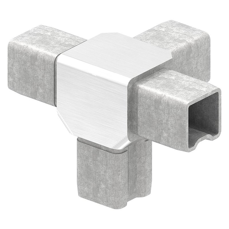 Raccord en T avec 4 sorties égales pour tube 25x25x2,0mm, V4A