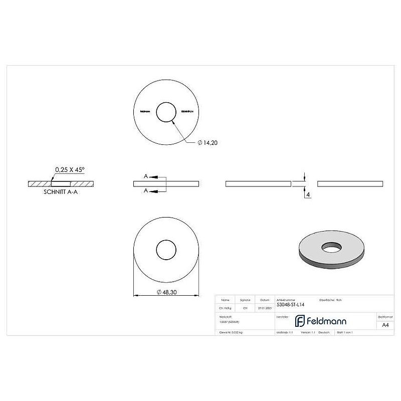 Ronde 48,3x4mm mit Ø 14,2mm Bohrung