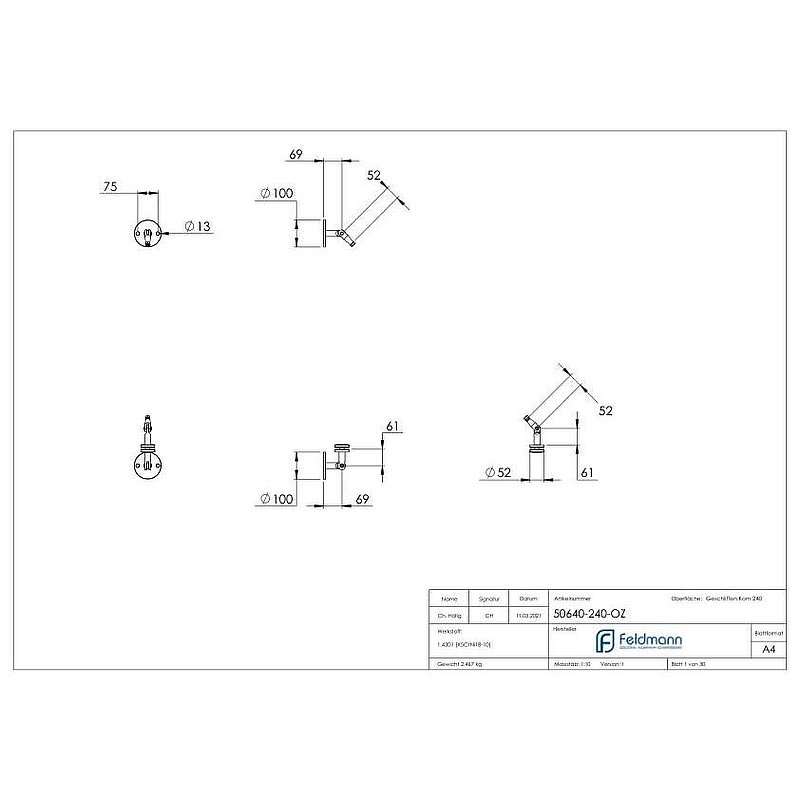 Vordachsystem abgehangen, ohne Zugstange, V2A