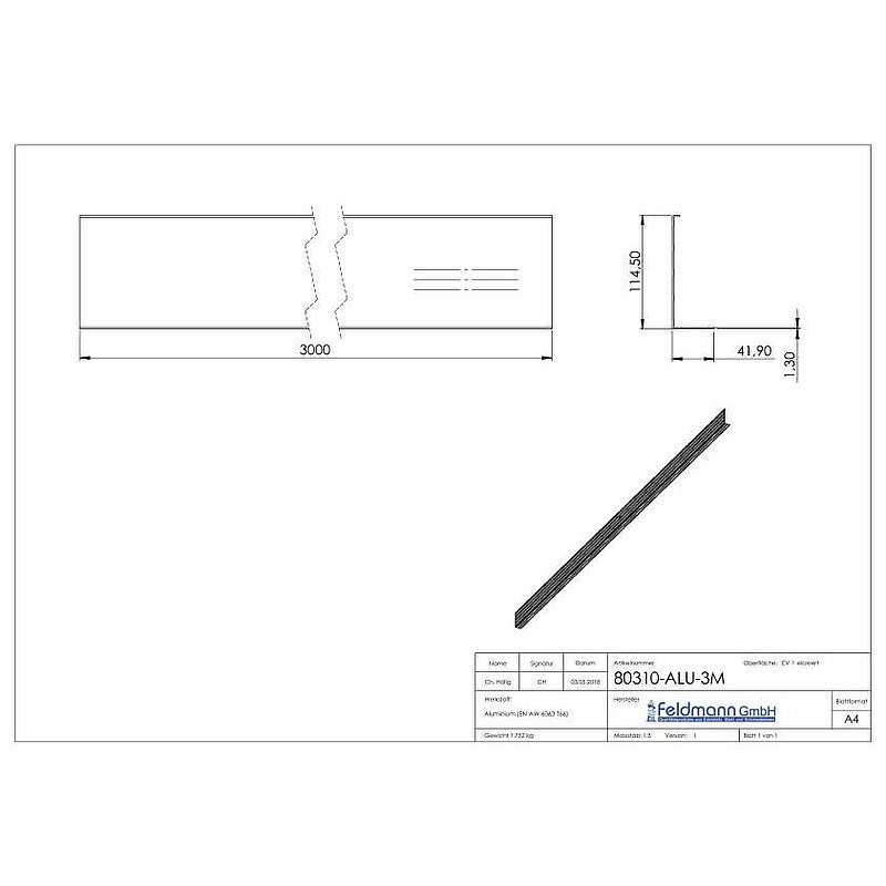 Abdeckung für Alu-Profil 80300-ALU, L: 3000mm