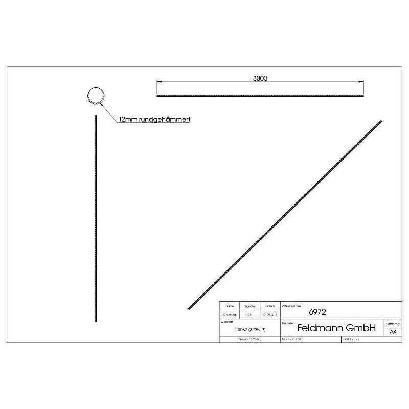Rundeisen S235JR, 12mm, L: 3000mm