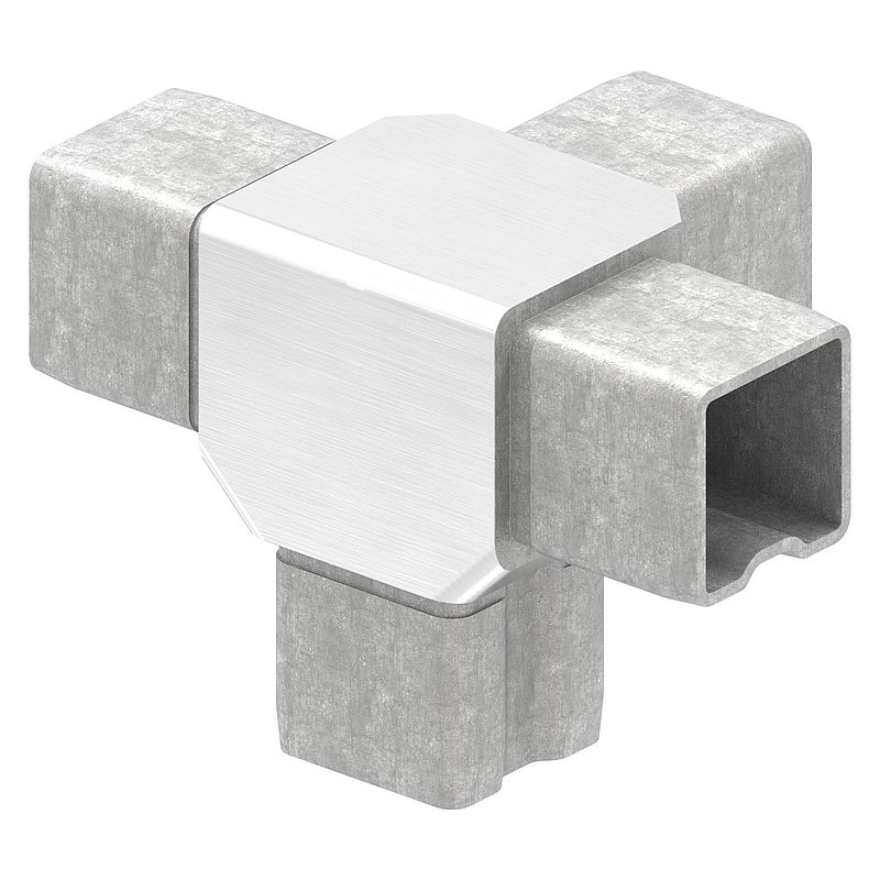 Raccord en T avec 4 sorties égales pour tube 30x30x2,0mm, V4A