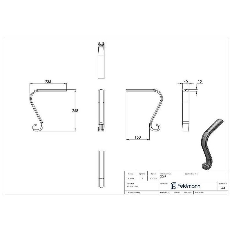 Handrail starter S235JR, suitable for 114-A-4