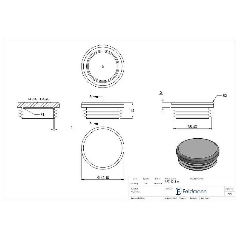 Bouchon plastique pour tube rond Ø 42,4mm