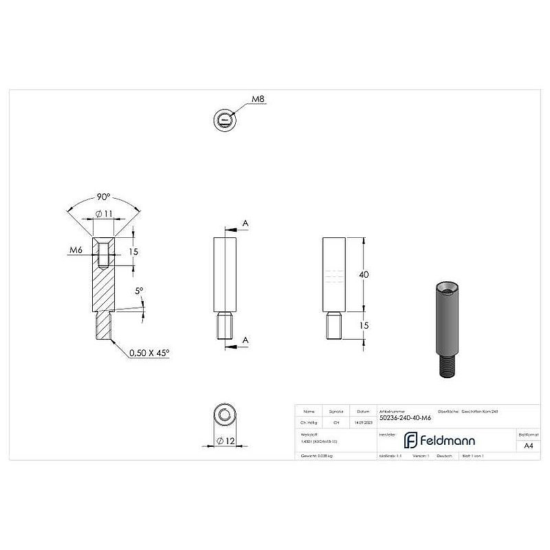 Stift Ø 12mm, L: 40mm, V2A