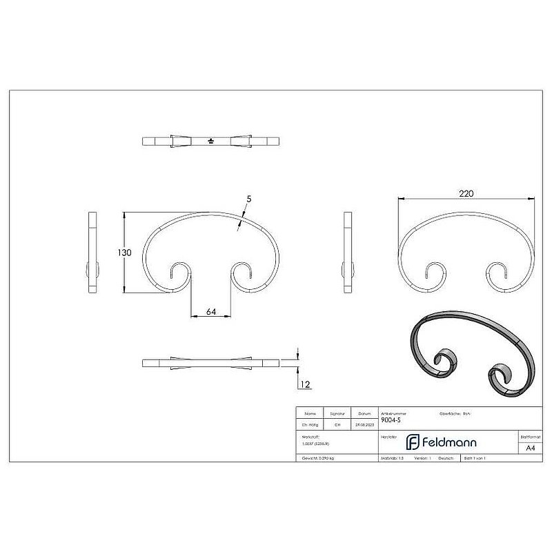 C-Schnecke 12x5mm, 130x220mm