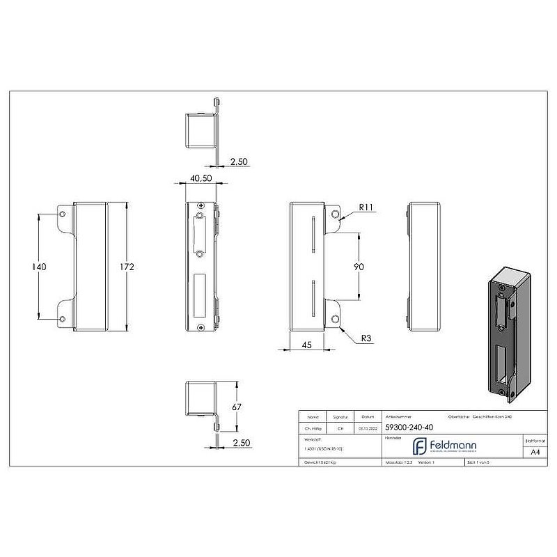 Edelstahlgegenkasten eckig, für Abstand 72mm, zum Anschweißen, 40mm, V2A