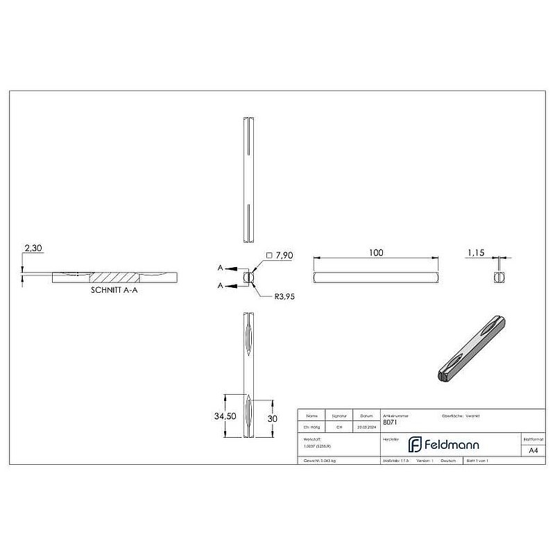 Drückerstift, verzinkt