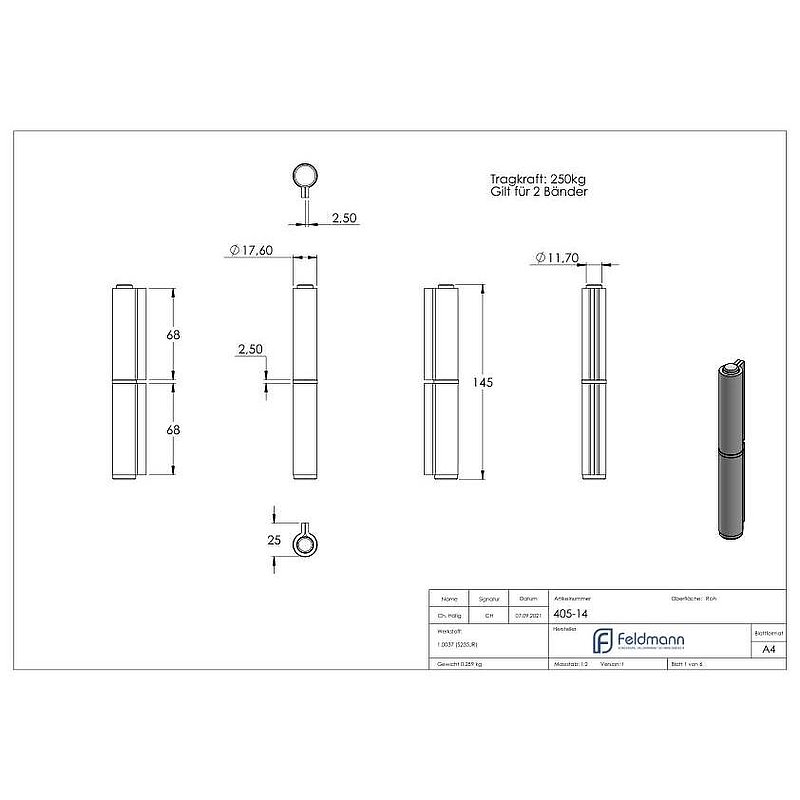 Weld-on hinge 2-piece heavy