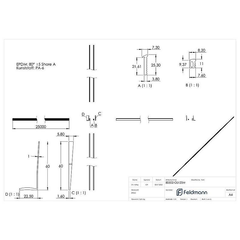 Montageset für 25m Aluprofil für Glas 20,76-21,52mm