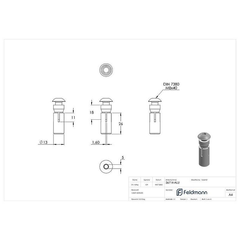 galvanised dowel set with stainless steel screws M8 x 40