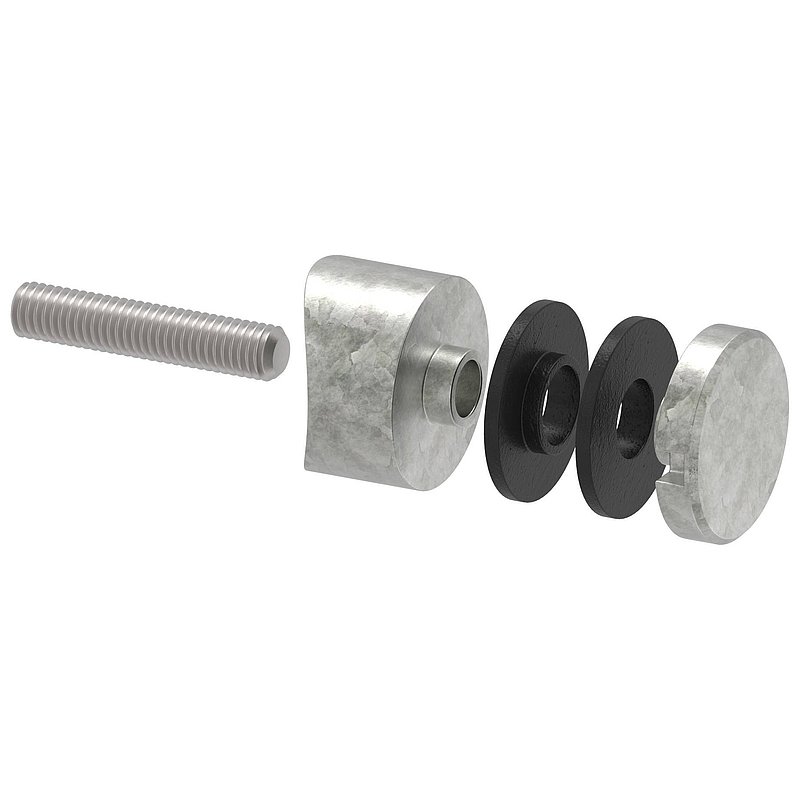 Glass point holder 30mm, connection: 42.4mm, raw zinc