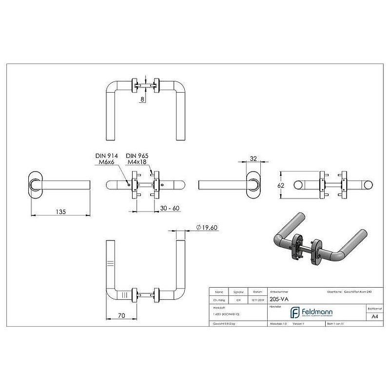 Türdrücker-Paar,, drehbar V2A
