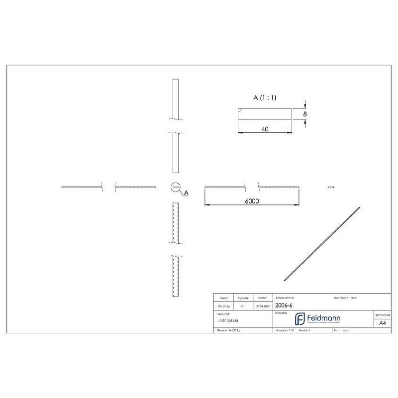 Flacheisen S235JR, 40x8mm, L: 6000mm